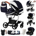 3-in-1 Baby Stroller with Leather Bassinet Car Seat Shock Absorbing Waterproof Windproof Design for All Seasons Travel Infant