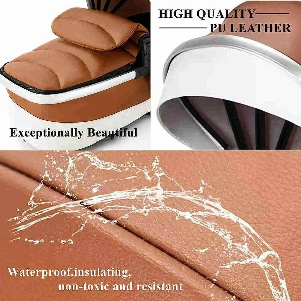 3-in-1 Baby Stroller with Leather Bassinet Car Seat Shock Absorbing Waterproof Windproof Design for All Seasons Travel Infant